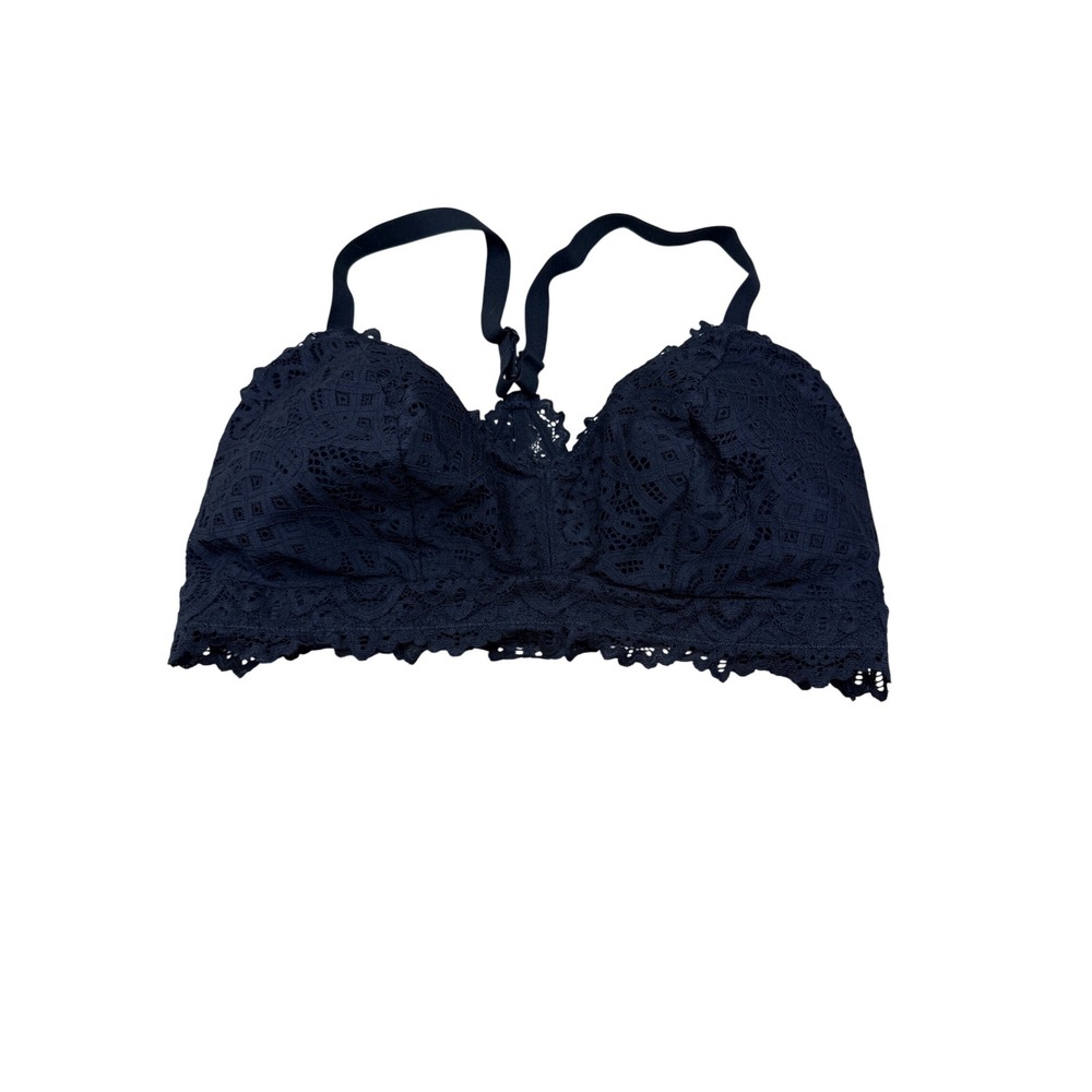 Black Lace Racerback Bralette Wireless Scalloped Trim Size 1X